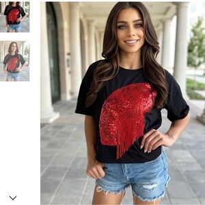Black Sequin Football T Shirt